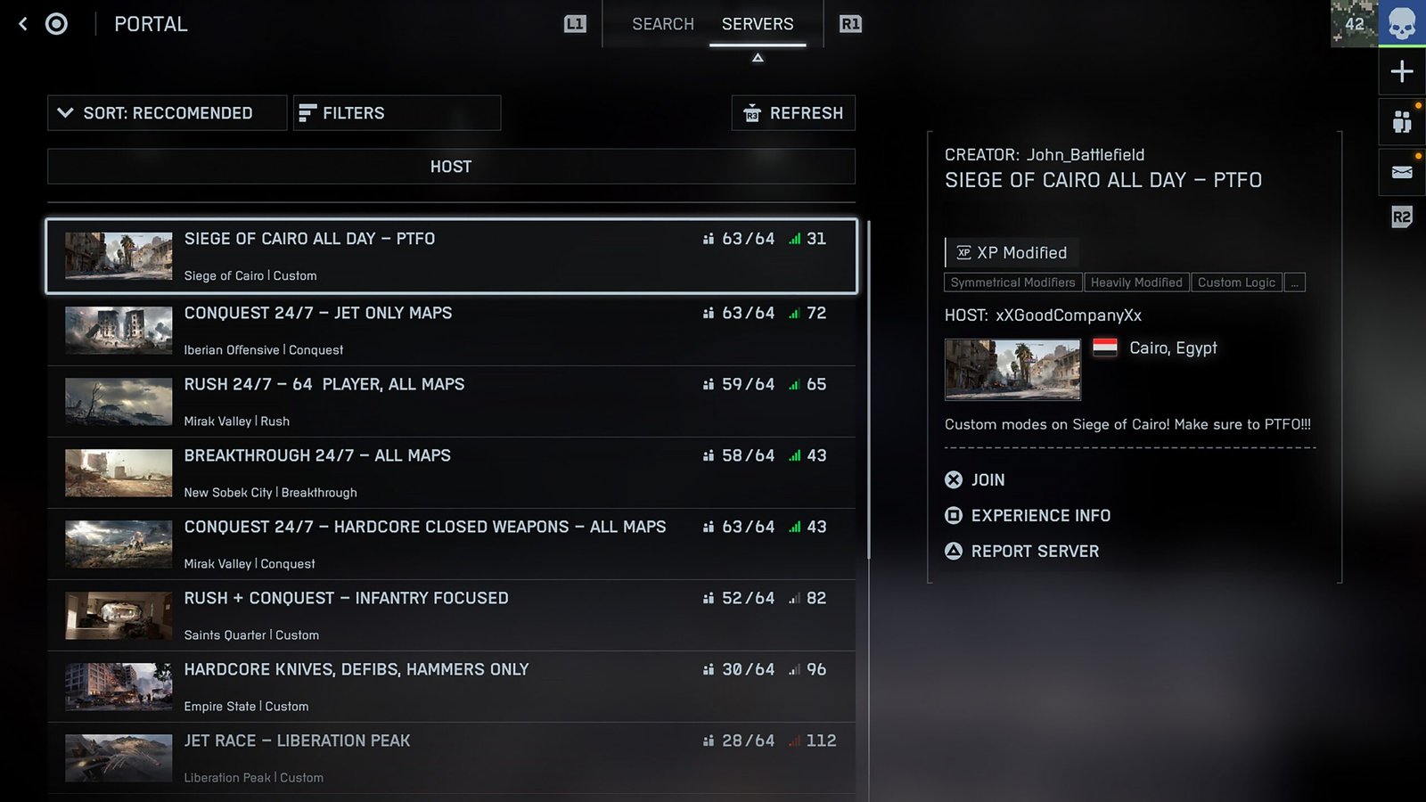EA's Portal browsing tools are relevant to the broader request for persistent, discoverable multiplayer communities.